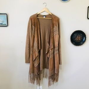 faux suede fringe cardigan
